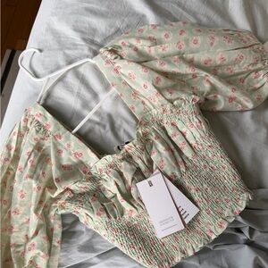 Floral Smocked Hemat & Nandita Top - Green and Pink